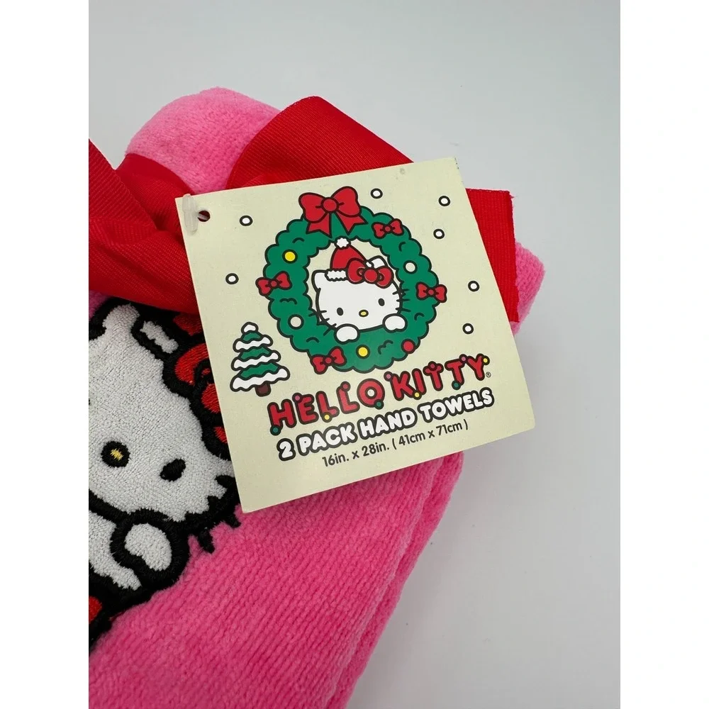2 Pack HELLO KITTY Pink Hand Towels Christmas Holiday Stocking Embroidered NEW
